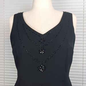 Womens Dress Fit and Flare Size 12P Holiday Cocktail Sleeveless Black Beaded